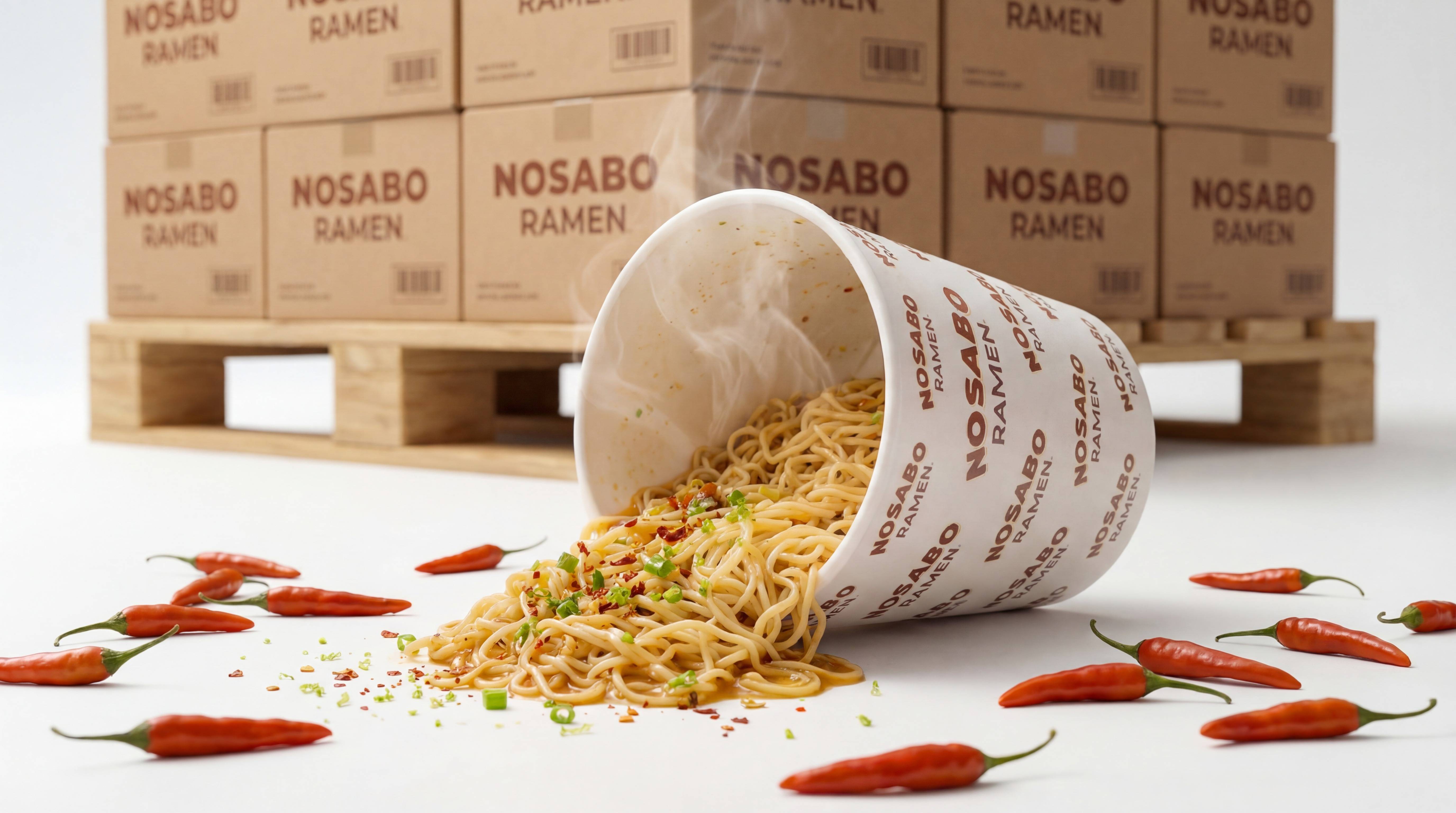 Nosabo Ramen pallet with product cases ready for wholesale distribution